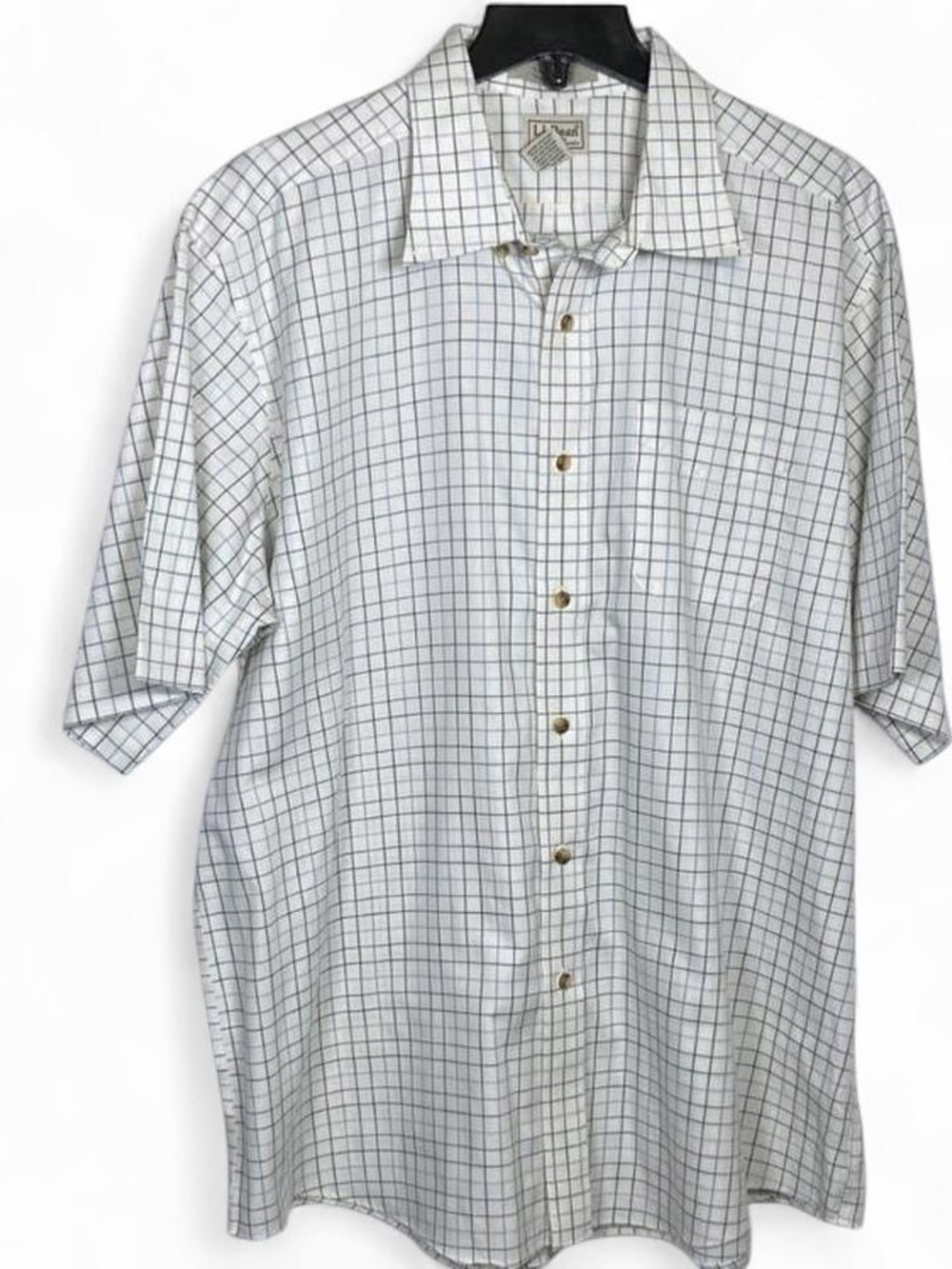 L.L. Bean White Blue Checkered Men's Shirt Wrinkle Free Traditional Fit XL